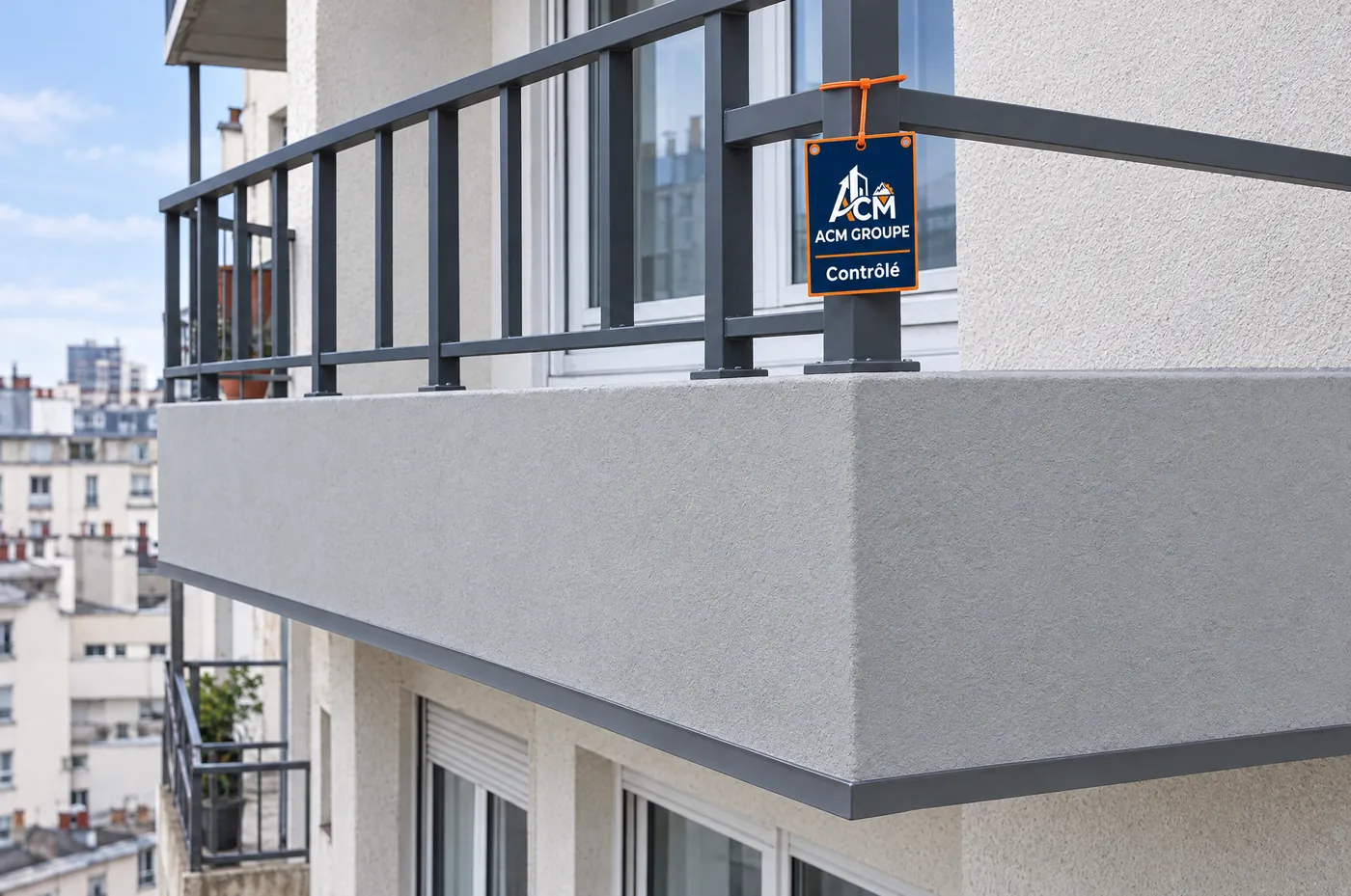 Balcon béton réparé avec garde-corps neuf