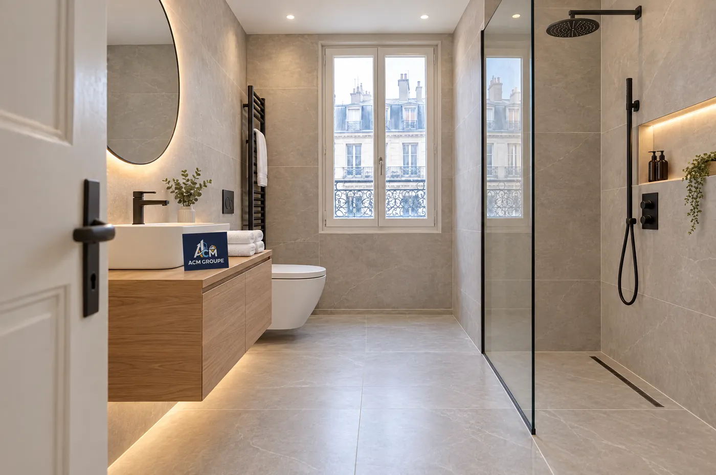 Salle de bain rénovée avec douche à l'italienne